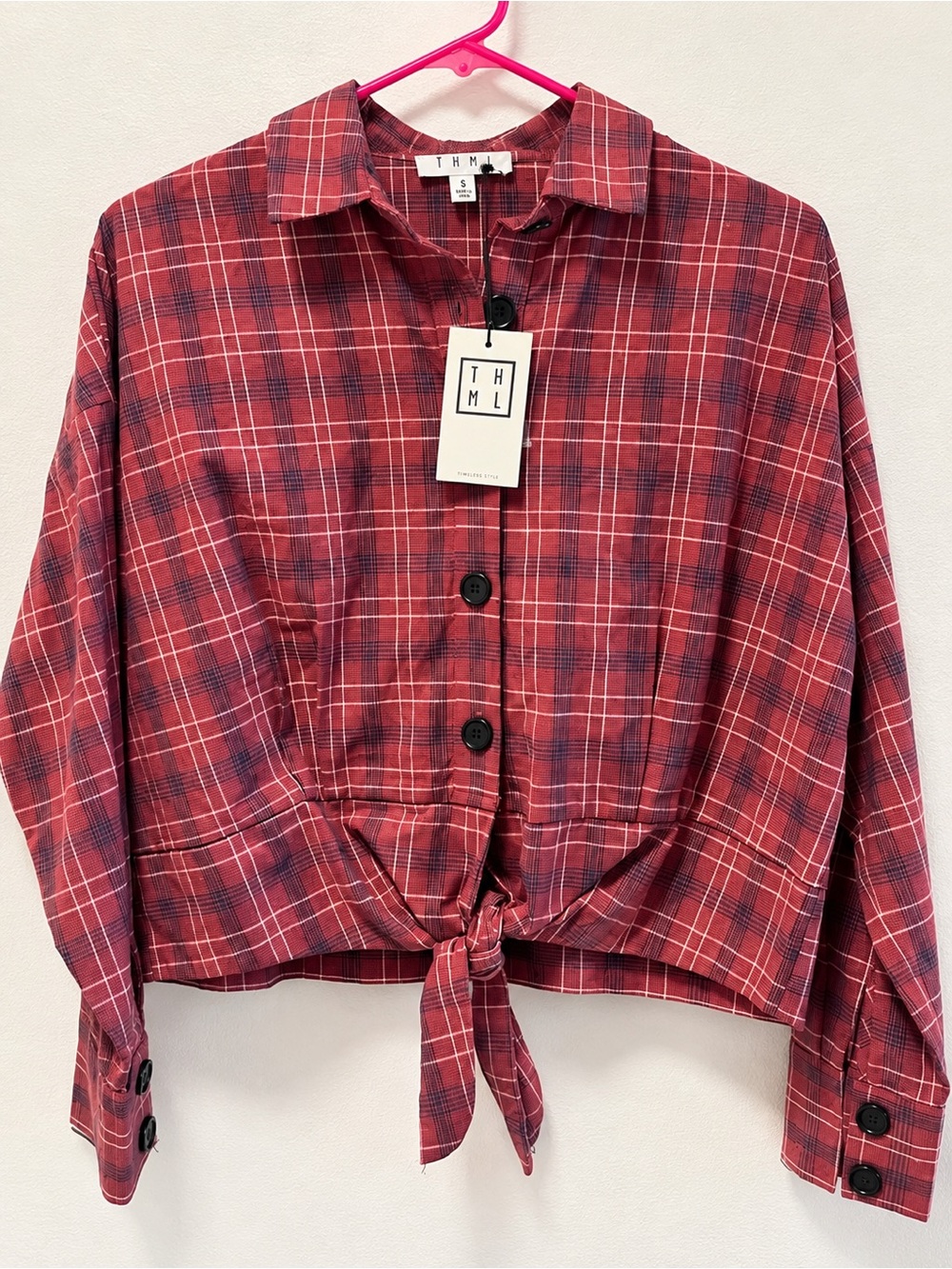 THML Red Plaid Tie-Front top